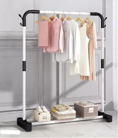 Black 2-Tier Heavy Duty Clothes Rack, 200cm with Adjustable Shelves, Double Rods & Side Hooks, 440lbs Load Capacity