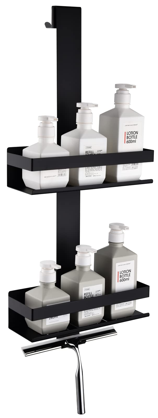 Shower Caddy Hanging, 2-Store Shower Basket Double Shower Shelf for Hanging the Shower Screen, Bathroom Shelf with Hooks, SUS304 Stainless Steel Matte Black