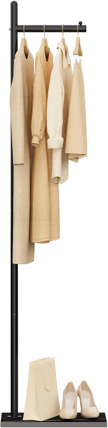 Yawinhe Coat Rack Metal,174 cm Heavy Duty Coat Tree, L- shape Modern Hall Tree Free Standing with Rock Plate Base, Hanger Stand Suitable for Placing bags, Coats and Hats,Black,SMJ101B