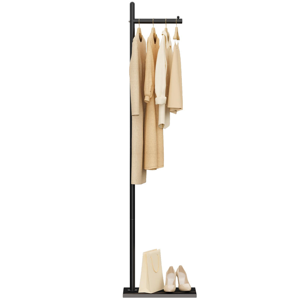 Yawinhe Coat Rack Metal,174 cm Heavy Duty Coat Tree, L- shape Modern Hall Tree Free Standing with Rock Plate Base, Hanger Stand Suitable for Placing bags, Coats and Hats,Black,SMJ101B