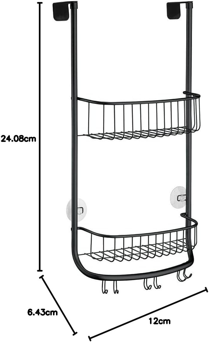 iDesign Shower Caddy Over the Door, Small Hanging Bathroom Organiser with Two Shelves Made of Durable Metal, Practical Shower Storage for Shampoo, Shower Gel and More, Black