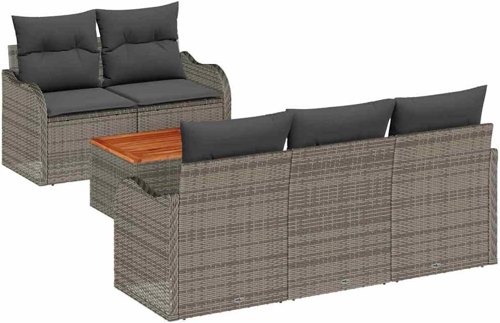 6-Piece Grey Poly Rattan Modular Patio Sofa Set with Cushions, UV Resistant for Garden Balcony