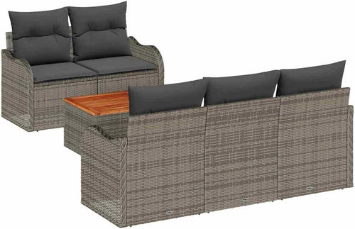 6-Piece Grey Poly Rattan Modular Patio Sofa Set with Cushions, UV Resistant for Garden Balcony