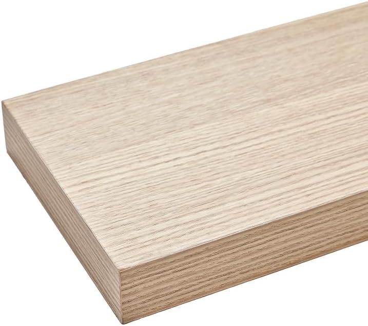 Oak Floating Shelves for Bathroom & Living Room Decor, 24 Inch Rustic Wood Wall Mounted Shelves for Plants, Books, Towels & Storage Display, Set of 2