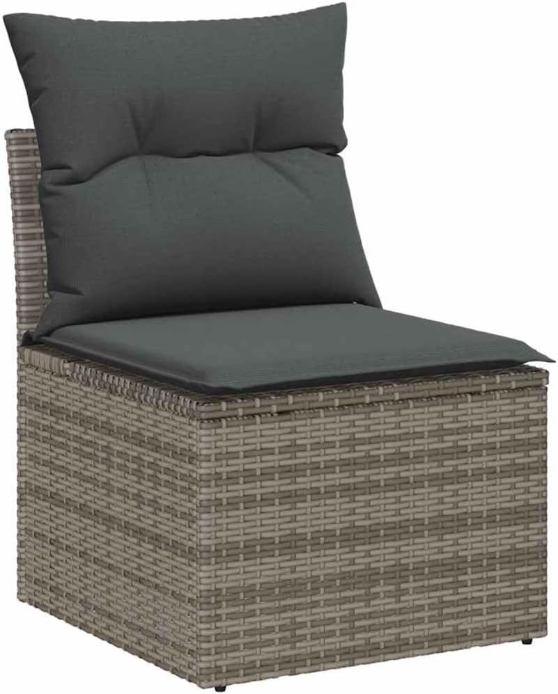 6-Piece Grey Poly Rattan Modular Patio Sofa Set with Cushions, UV Resistant for Garden Balcony