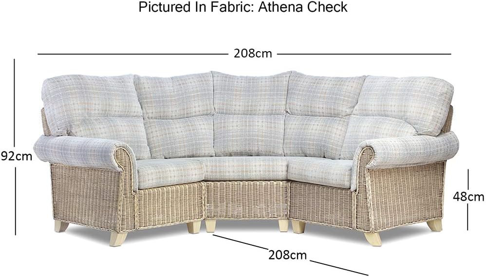 Desser Clifton Conservatory Corner Sofa 3pc Modular with Curved Back – Luxury Real Cane Rattan Indoor Conservatory Furniture UK Manufactured Cushions Athena Check Fabric – H92cm x W208cm x D208cm