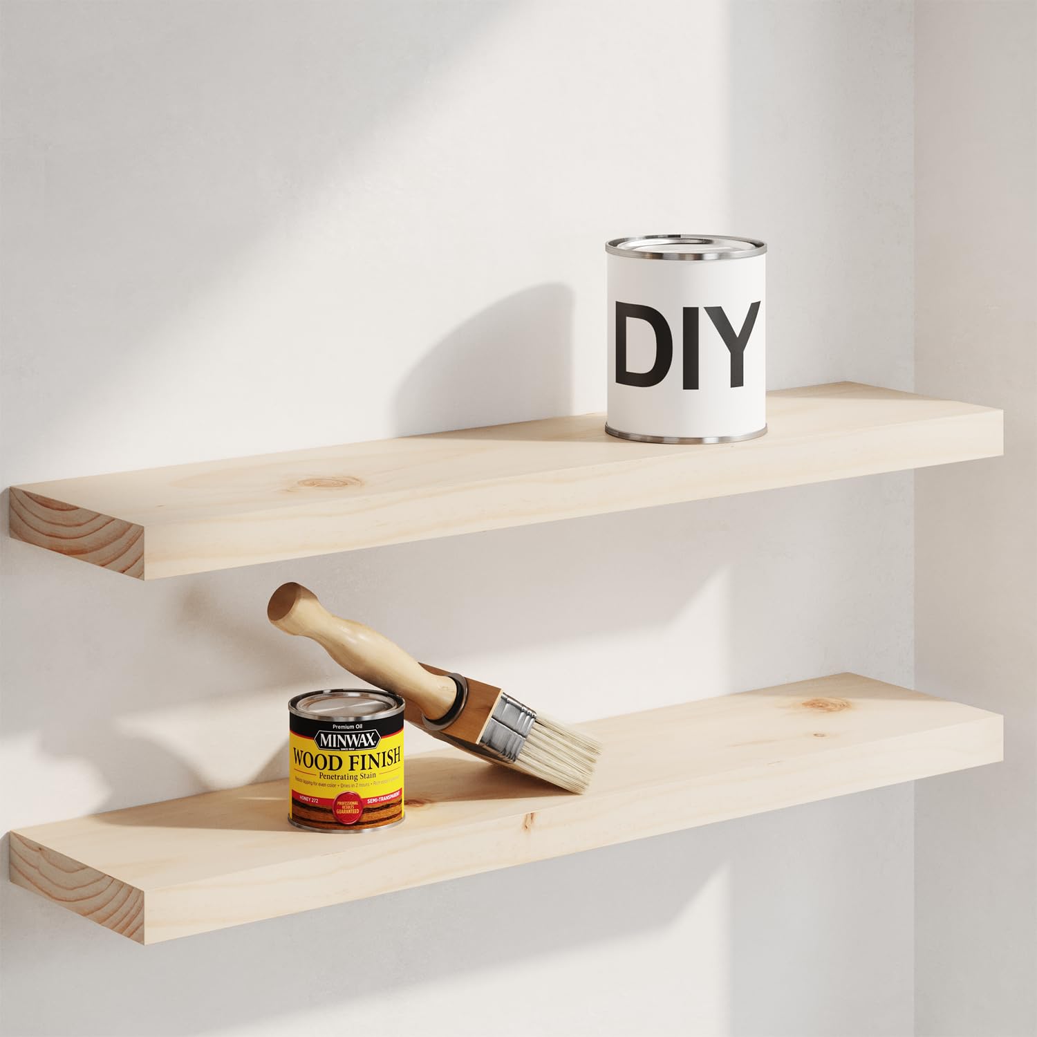 Homeforia White Floating Shelves 24 inch, High End Solid Real Wood 24inch Bathroom Floating Shelf for Wall Mounted, White Wooden 24in Floating Shelves, Heavy Duty Bracket, 24 X 6.5 X 1.75 in, Set of 2