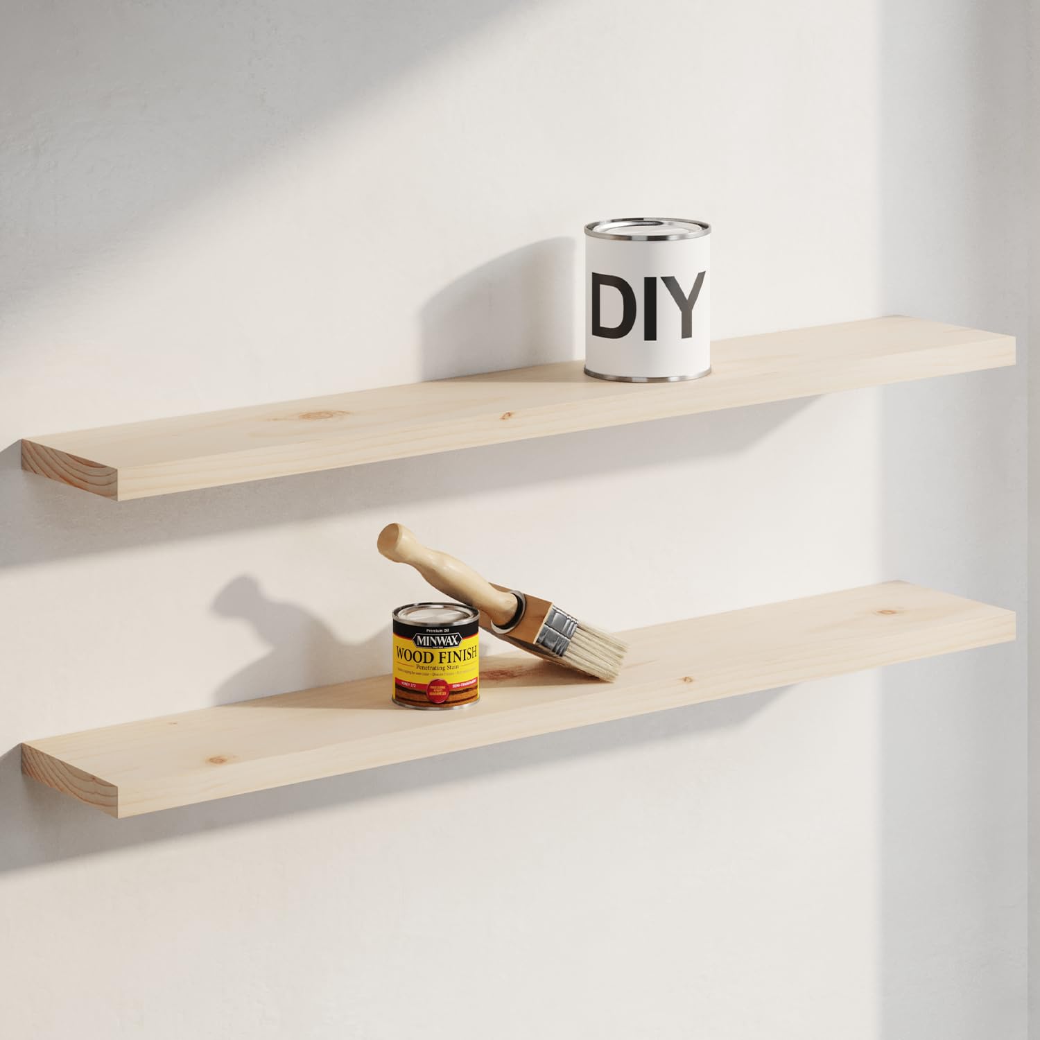 Homeforia White Floating Shelves 24 inch, High End Solid Real Wood 24inch Bathroom Floating Shelf for Wall Mounted, White Wooden 24in Floating Shelves, Heavy Duty Bracket, 24 X 6.5 X 1.75 in, Set of 2
