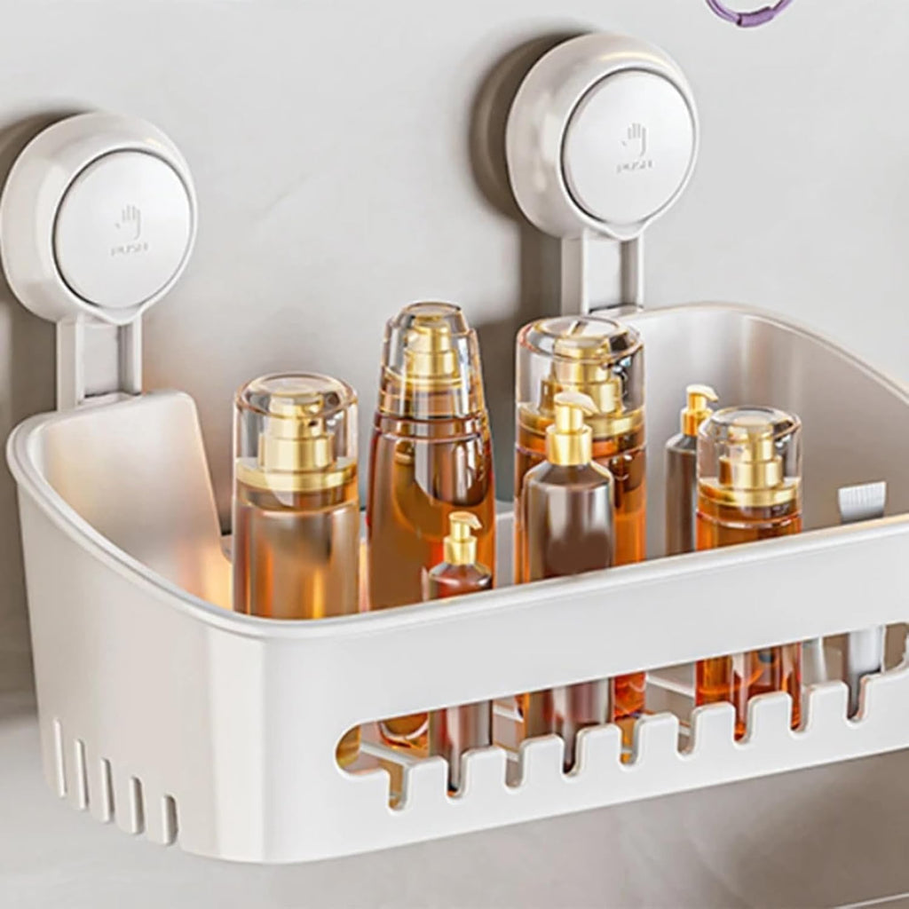 Wall Mounted Shower Storage Tray - Suction Cup nizer for Shampoo Bathroom Essentials Ideal for Home Student Dorm and Compact Spaces