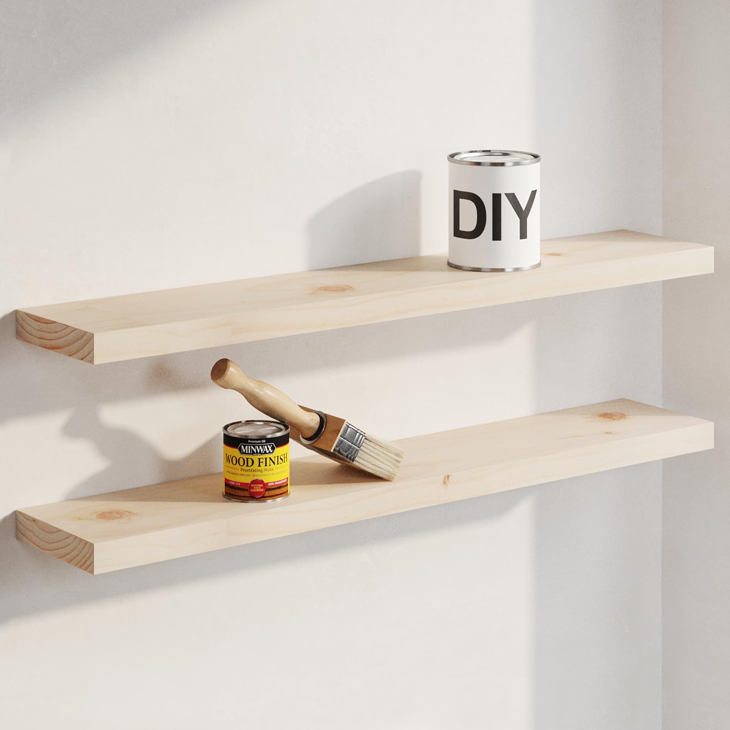 Homeforia White Floating Shelves 24 inch, High End Solid Real Wood 24inch Bathroom Floating Shelf for Wall Mounted, White Wooden 24in Floating Shelves, Heavy Duty Bracket, 24 X 6.5 X 1.75 in, Set of 2