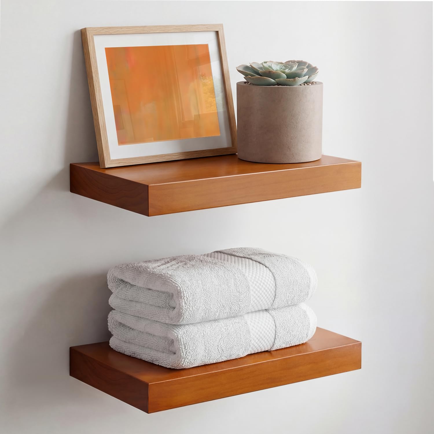 Homeforia White Floating Shelves 24 inch, High End Solid Real Wood 24inch Bathroom Floating Shelf for Wall Mounted, White Wooden 24in Floating Shelves, Heavy Duty Bracket, 24 X 6.5 X 1.75 in, Set of 2