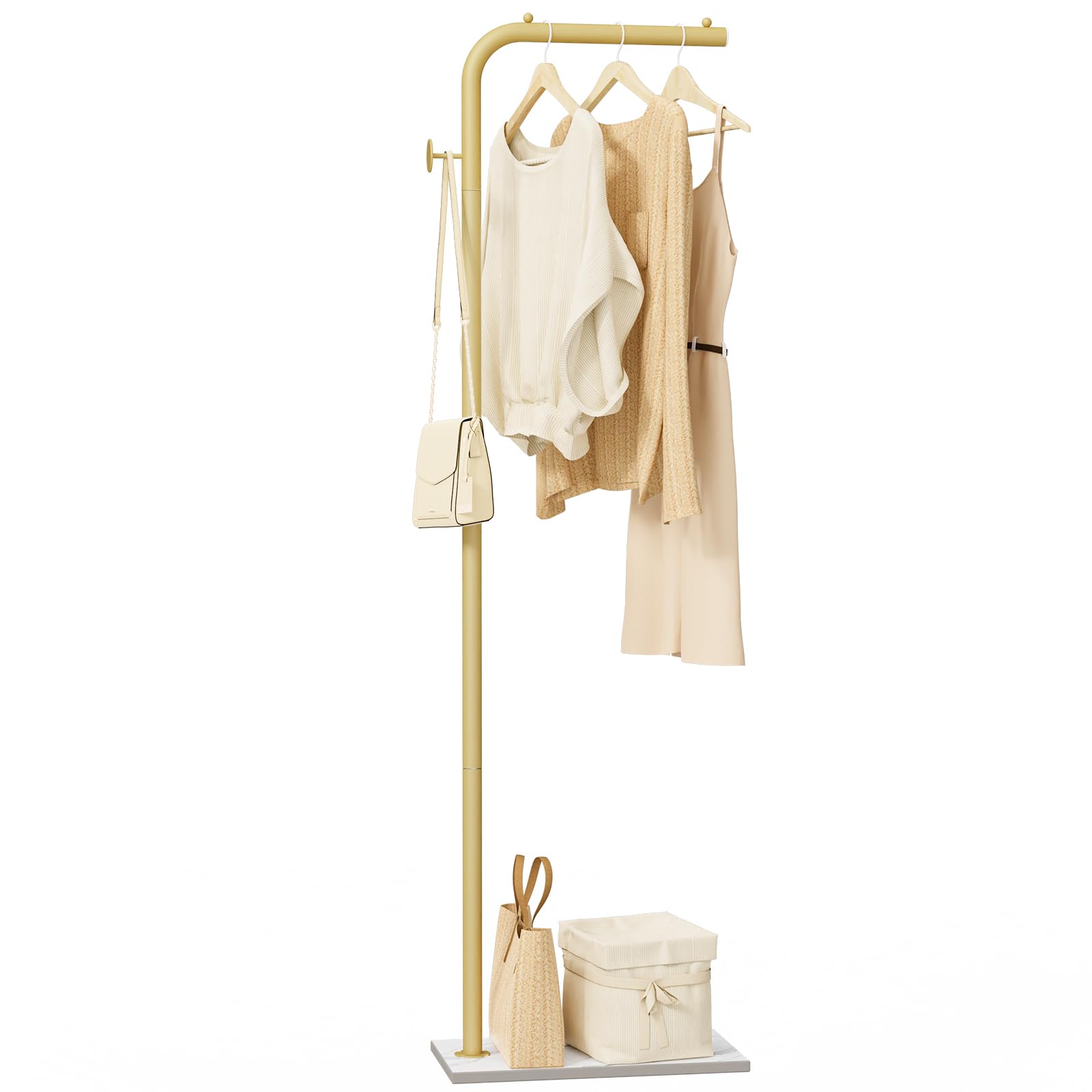 OUTBROS Coat Stand Metal - 180cm Coat Rack with 1 Hooks for Hanging Clothes, Hats and Bags, Clothes Rail for Entryway, Living Room, White