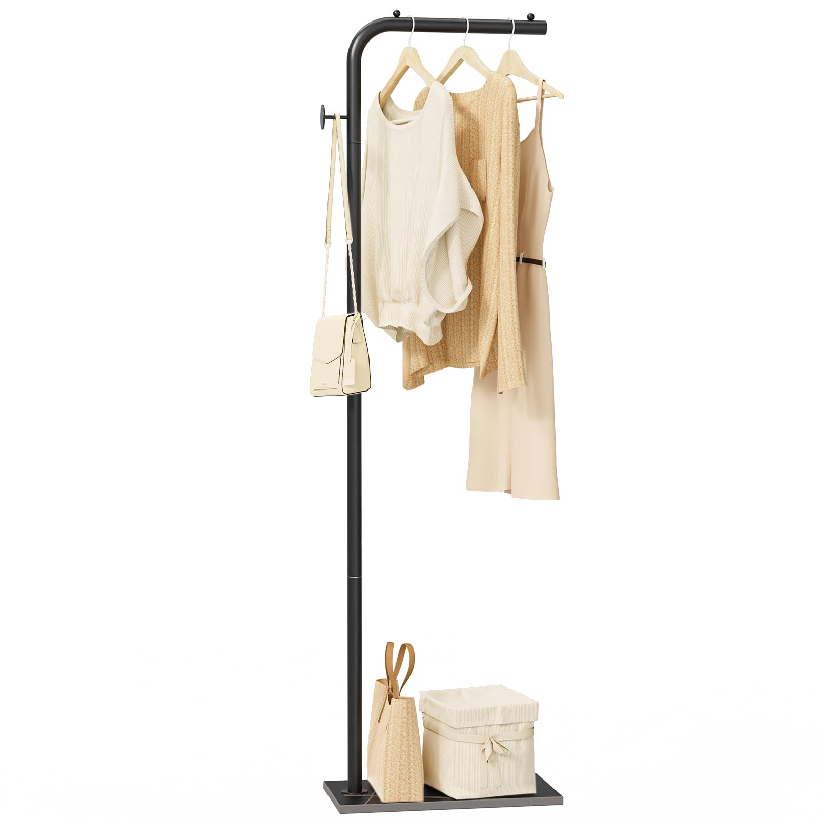 OUTBROS Coat Stand Metal - 180cm Coat Rack with 1 Hooks for Hanging Clothes, Hats and Bags, Clothes Rail for Entryway, Living Room, White