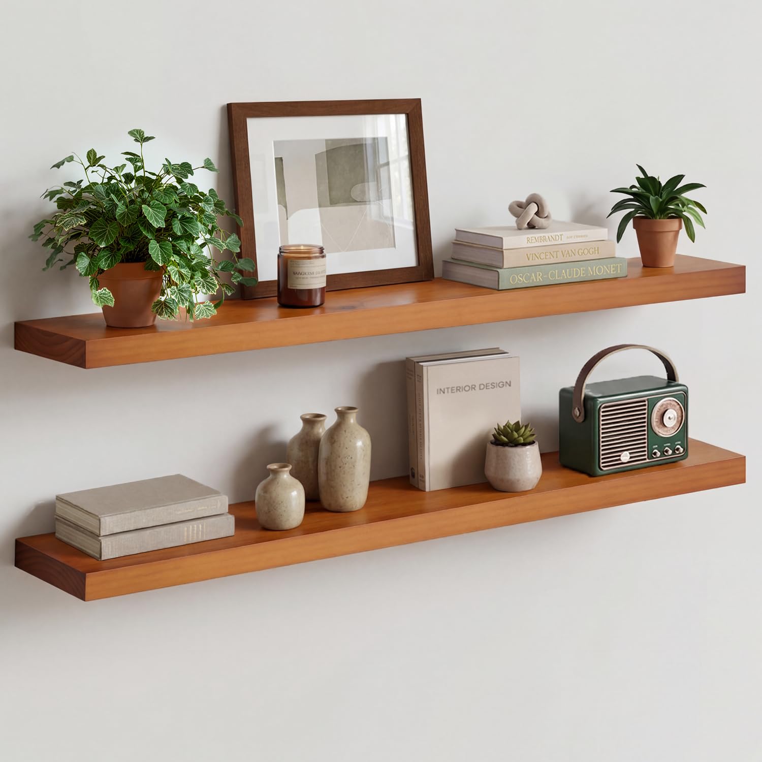 Homeforia White Floating Shelves 24 inch, High End Solid Real Wood 24inch Bathroom Floating Shelf for Wall Mounted, White Wooden 24in Floating Shelves, Heavy Duty Bracket, 24 X 6.5 X 1.75 in, Set of 2