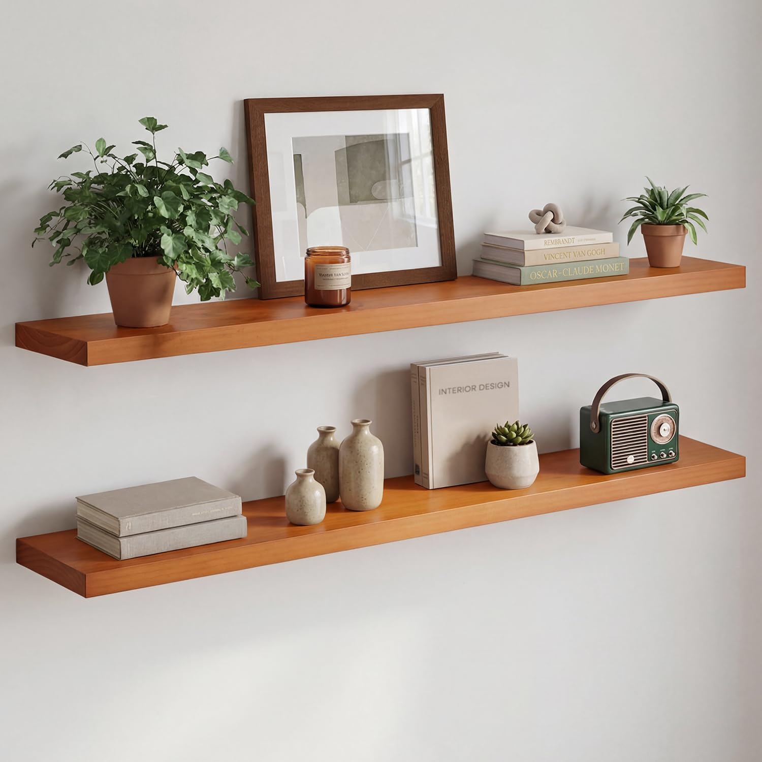 Homeforia White Floating Shelves 24 inch, High End Solid Real Wood 24inch Bathroom Floating Shelf for Wall Mounted, White Wooden 24in Floating Shelves, Heavy Duty Bracket, 24 X 6.5 X 1.75 in, Set of 2
