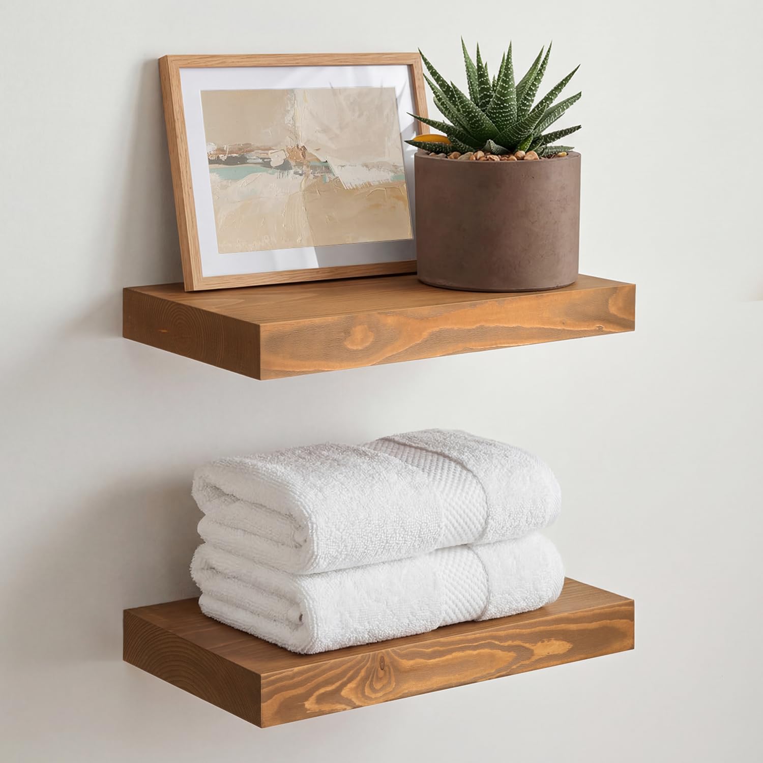 Homeforia White Floating Shelves 24 inch, High End Solid Real Wood 24inch Bathroom Floating Shelf for Wall Mounted, White Wooden 24in Floating Shelves, Heavy Duty Bracket, 24 X 6.5 X 1.75 in, Set of 2