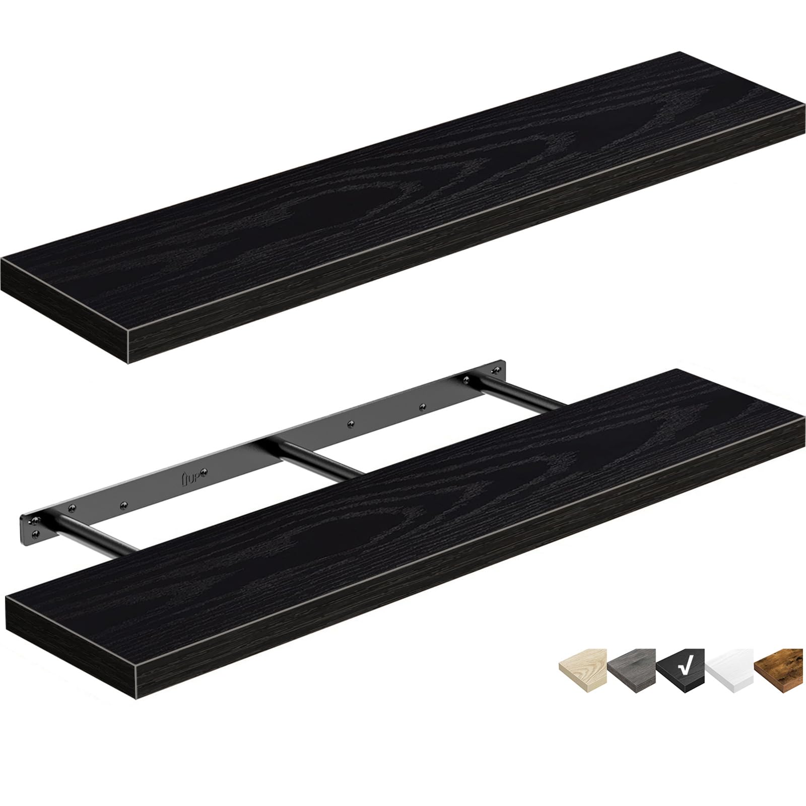 QEEIG Floating Shelves for Wall 23.6" Long - Wall Mounted Shelf Bathroom Kitchen Living Room Bedroom Farmhouse Home Decor Display Bookshelf Set of 2, Rustic Brown (008-60BN)