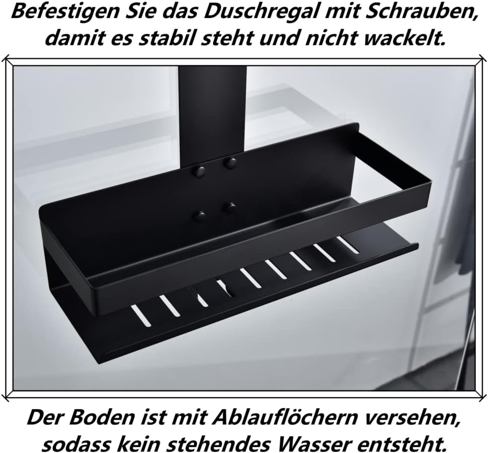 Shower Caddy Hanging, 2-Store Shower Basket Double Shower Shelf for Hanging the Shower Screen, Bathroom Shelf with Hooks, SUS304 Stainless Steel Matte Black
