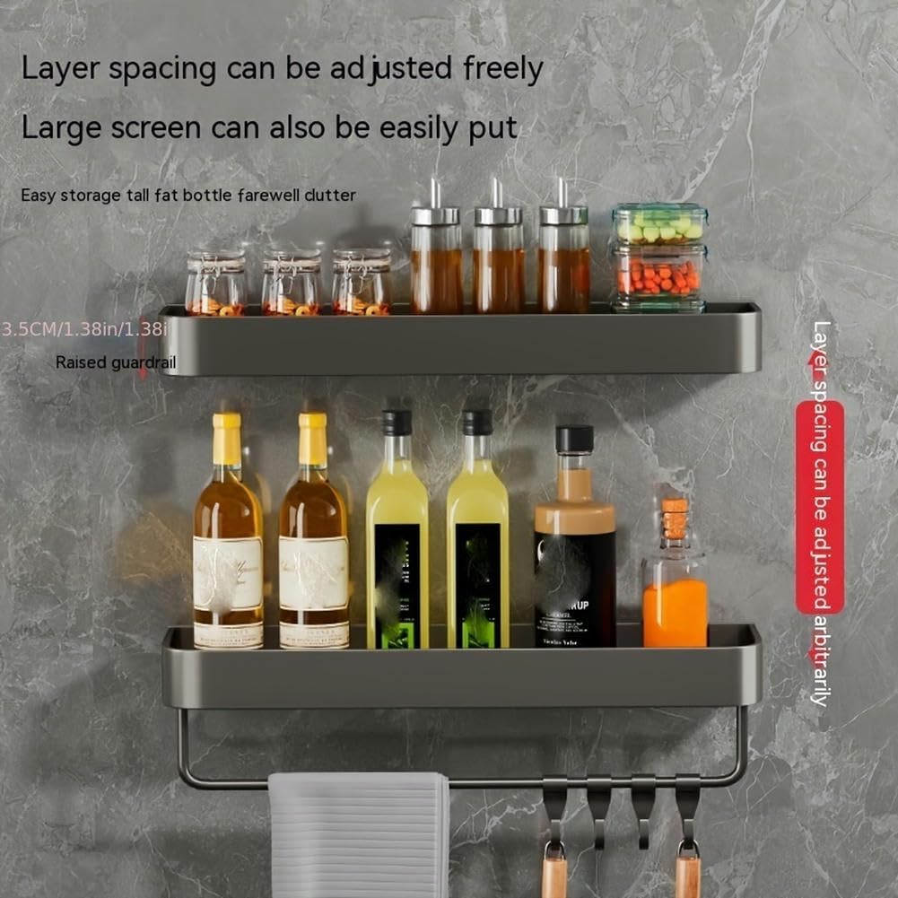 1pc Wall Mounted Bathroom Storage Rack, Aluminum Alloy Bathroom Tray, Shampoo Shower Gel Holder, Bathroom Caddy Organizer, Gray Pallet With Rod-30cm/11.81in