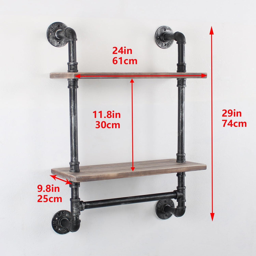 MBQQ Shelving Bathroom Pipe Shelves with Towel Bar Over Toilet, 24 inch Pine Wood Floating Shelves for Wall Mounted Bedroom,Kitchen, Farmhouse, Living Room