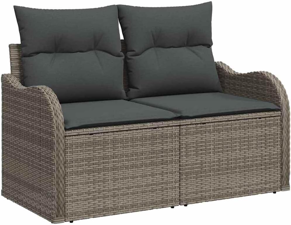 6-Piece Grey Poly Rattan Modular Patio Sofa Set with Cushions, UV Resistant for Garden Balcony