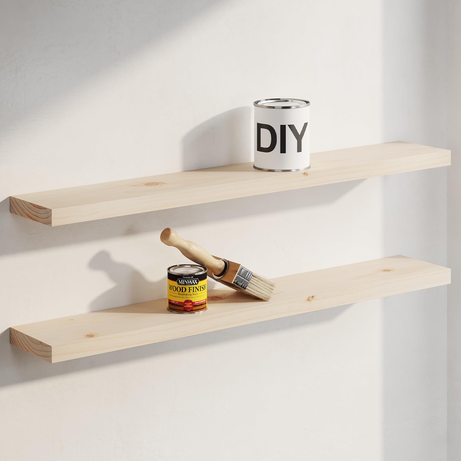 Homeforia White Floating Shelves 24 inch, High End Solid Real Wood 24inch Bathroom Floating Shelf for Wall Mounted, White Wooden 24in Floating Shelves, Heavy Duty Bracket, 24 X 6.5 X 1.75 in, Set of 2