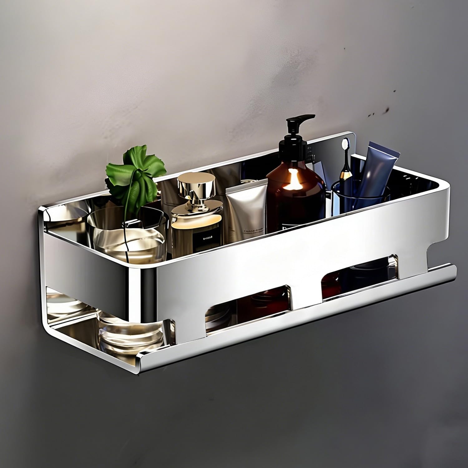 30cm Chrome 304 Stainless Steel Shower Caddy, Rust-Proof Wall Shelf for Bathroom & Kitchen