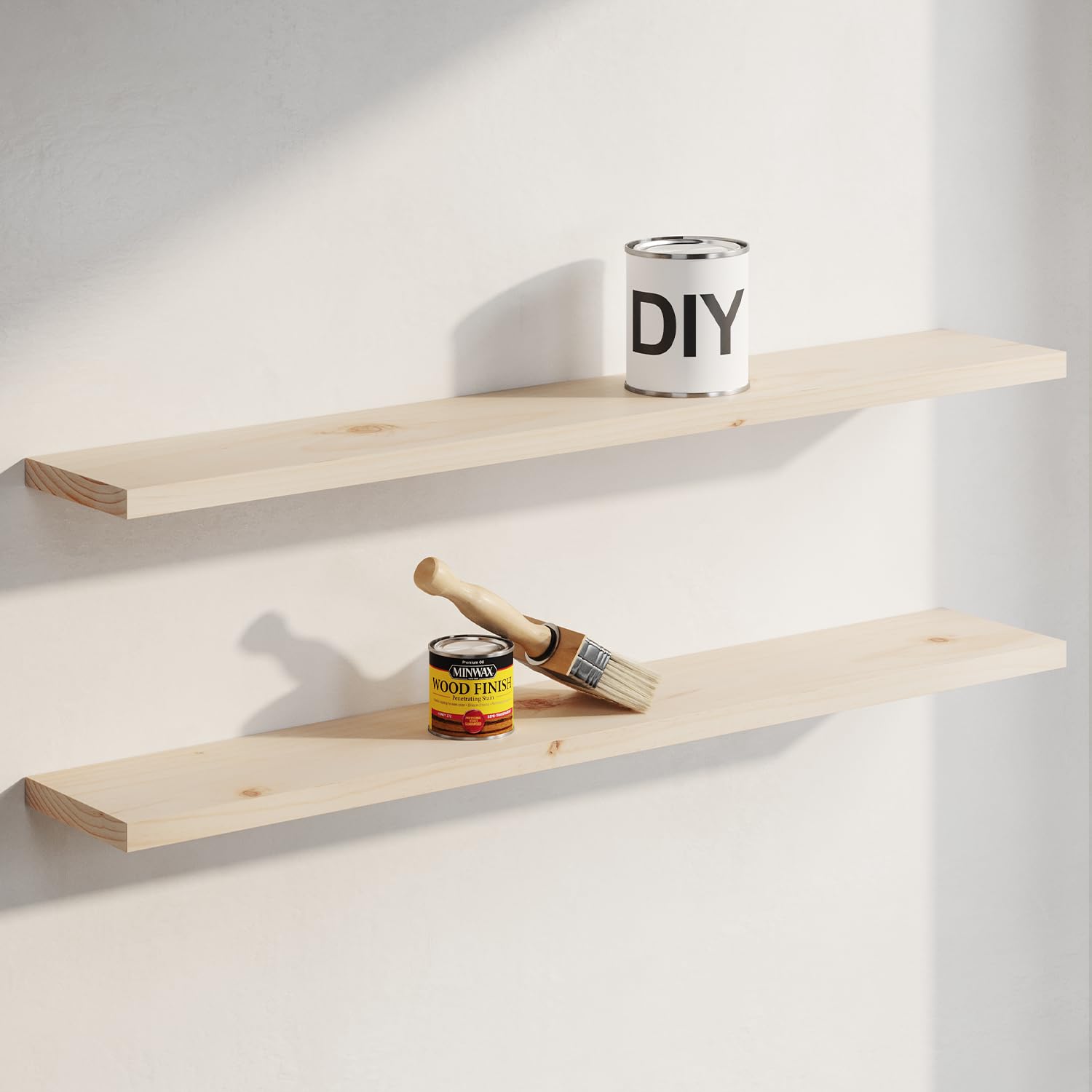 Homeforia White Floating Shelves 24 inch, High End Solid Real Wood 24inch Bathroom Floating Shelf for Wall Mounted, White Wooden 24in Floating Shelves, Heavy Duty Bracket, 24 X 6.5 X 1.75 in, Set of 2