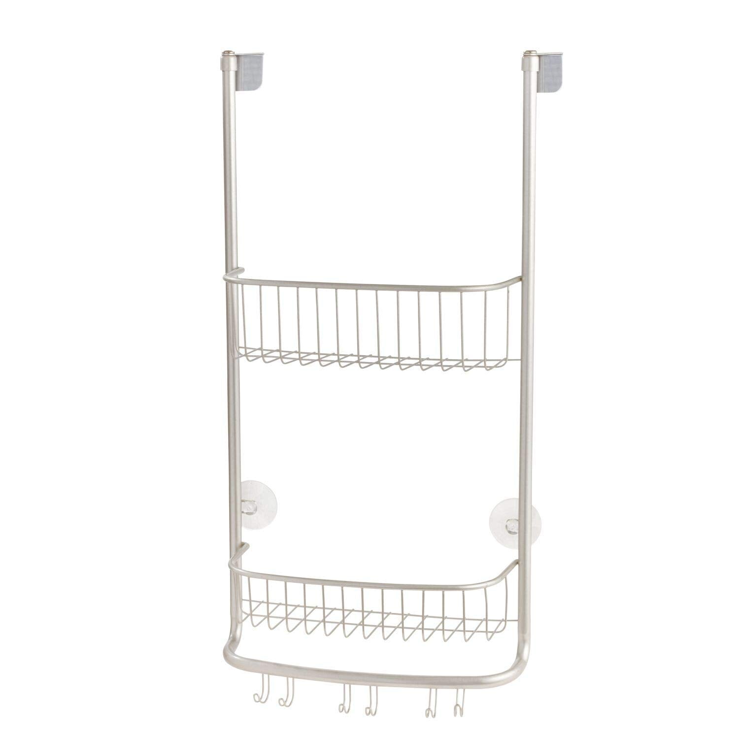 iDesign Shower Caddy Over the Door, Small Hanging Bathroom Organiser with Two Shelves Made of Durable Metal, Practical Shower Storage for Shampoo, Shower Gel and More, Black