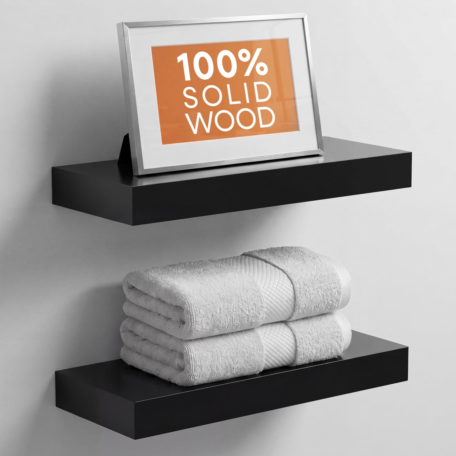 Homeforia White Floating Shelves 24 inch, High End Solid Real Wood 24inch Bathroom Floating Shelf for Wall Mounted, White Wooden 24in Floating Shelves, Heavy Duty Bracket, 24 X 6.5 X 1.75 in, Set of 2