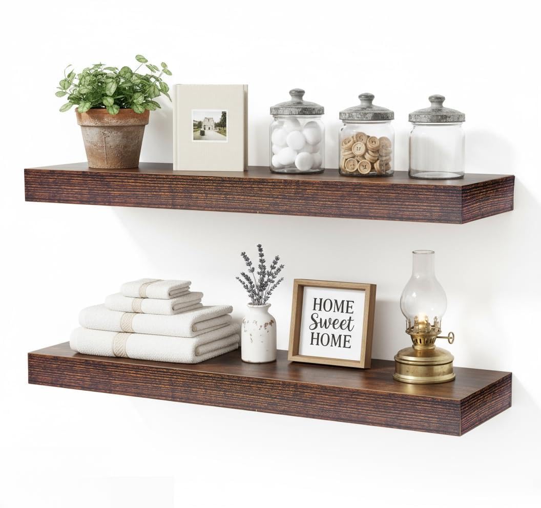 Floating Shelves for Wall,Over The Toilet Storage Cabinet-Set of 2 Black 24 Inch.Wall Shelves for Bathroom,Bedroom,Living Room,Kitchen-Modern Helf Display Organizer&Decor(Black,2pcs)