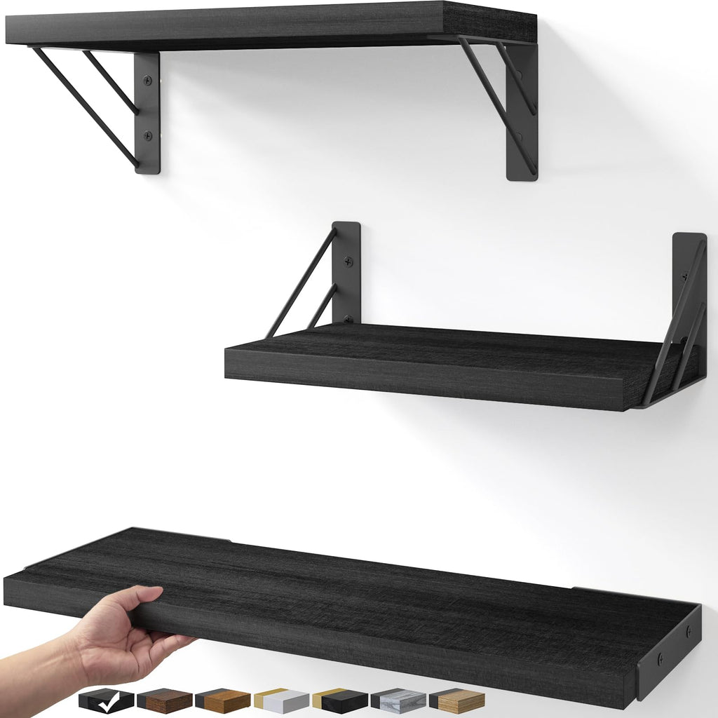 23in Rustic Brown Floating Shelves, Set of 4 Wall Mount Wood Shelves for Bedroom Bathroom Kitchen