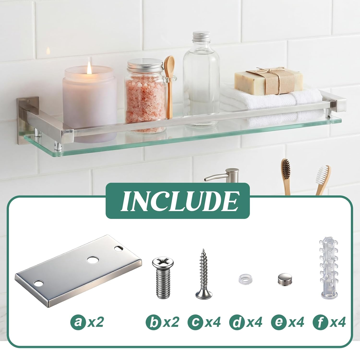 Cinnvoice 3 Pack 20 Inch Glass Bathroom Shelves for Wall, Wall Mount Glass Shelves with Stainless Steel Rail, Modern Floating Bathroom Shelf Organizer, Rectangular Room Decor for Sink, Over Toilet