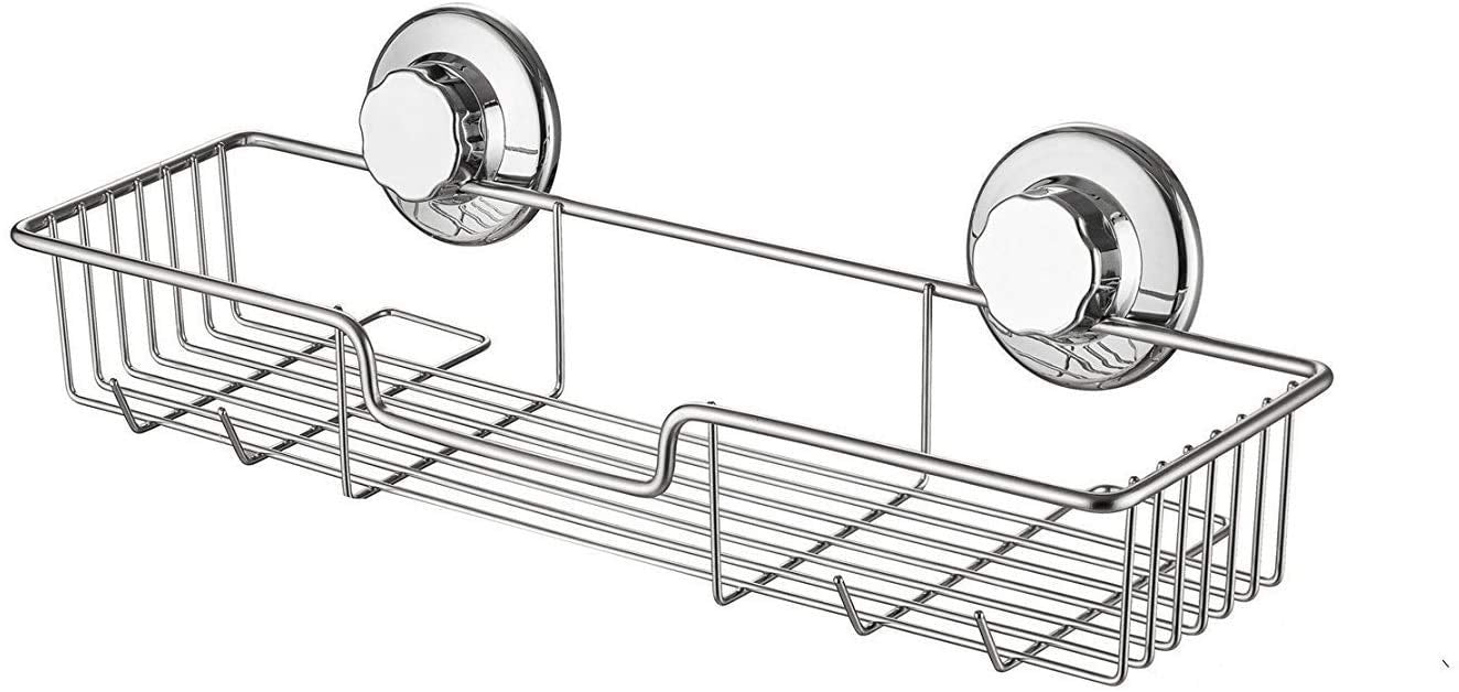 SANNO Suction Shower Caddy, Suction Cup Bathroom Shower Organiser,Bath Shelf Storage Combo Organizer Basket, Kitchen & Bathroom Accessories Shampoo Conditioner - Rustproof Stainless Steel(Set of 2)