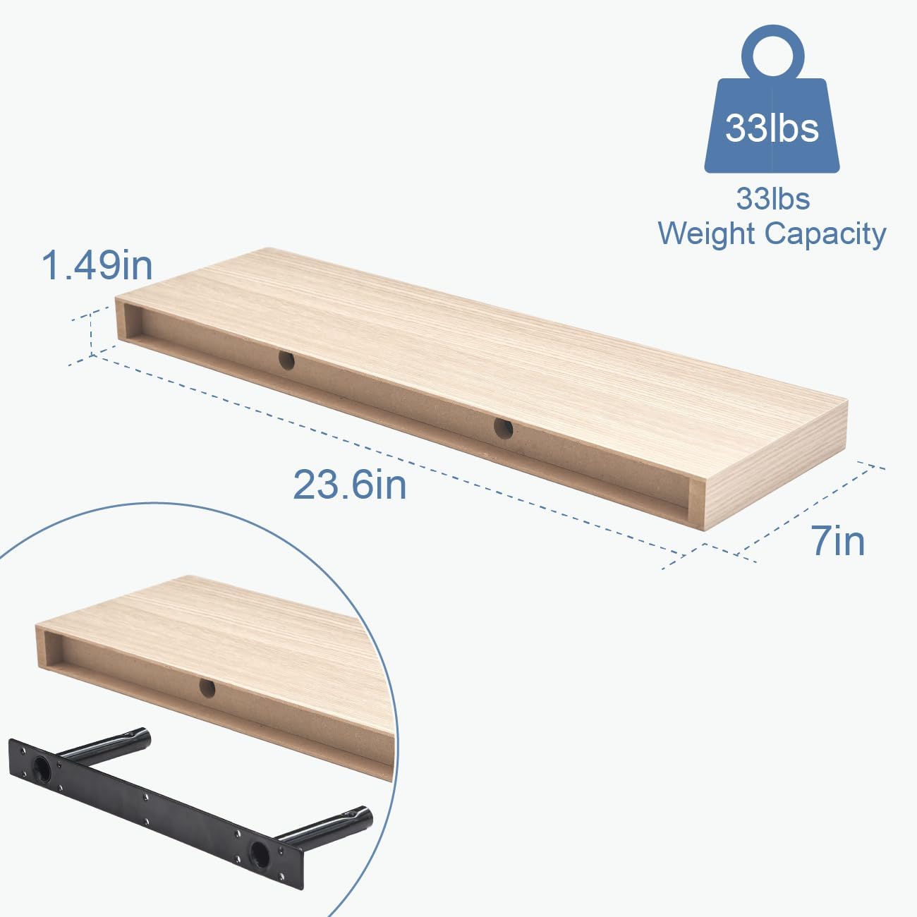 Oak Floating Shelves for Bathroom & Living Room Decor, 24 Inch Rustic Wood Wall Mounted Shelves for Plants, Books, Towels & Storage Display, Set of 2