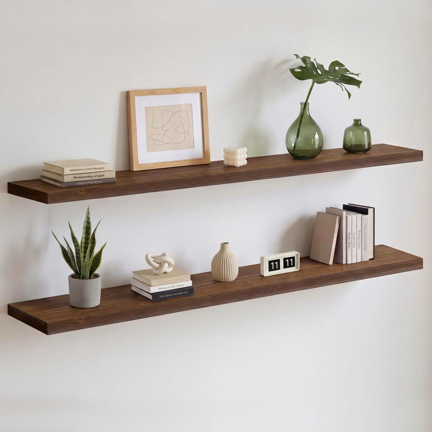 Homeforia White Floating Shelves 24 inch, High End Solid Real Wood 24inch Bathroom Floating Shelf for Wall Mounted, White Wooden 24in Floating Shelves, Heavy Duty Bracket, 24 X 6.5 X 1.75 in, Set of 2
