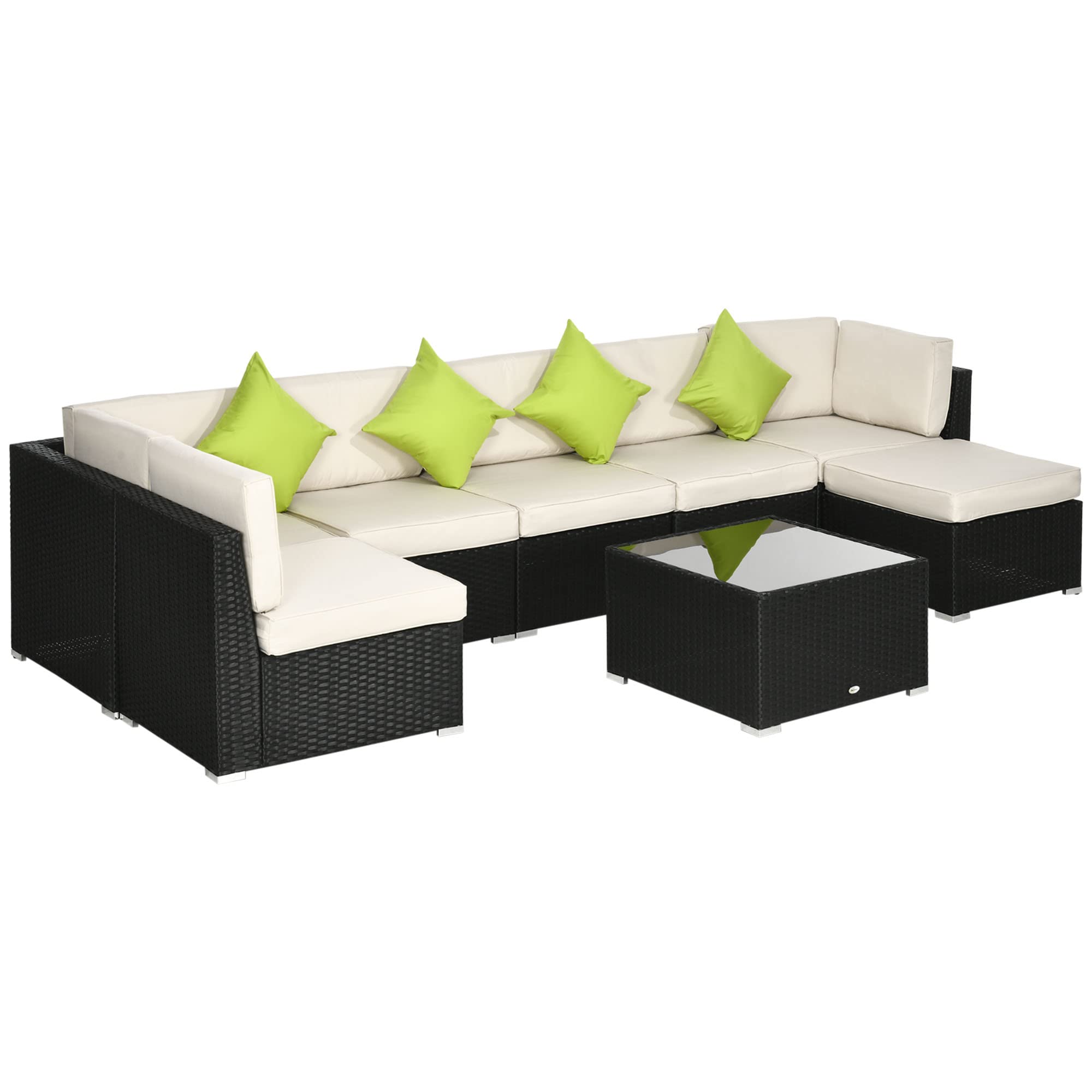Outsunny 8 Pieces PE Rattan Corner Sofa Set, Outdoor Garden Furniture Set, Patio Wicker Sofa Seater w/Cushion, Washable Cushion Cover & Tempered Glass Table, Grey