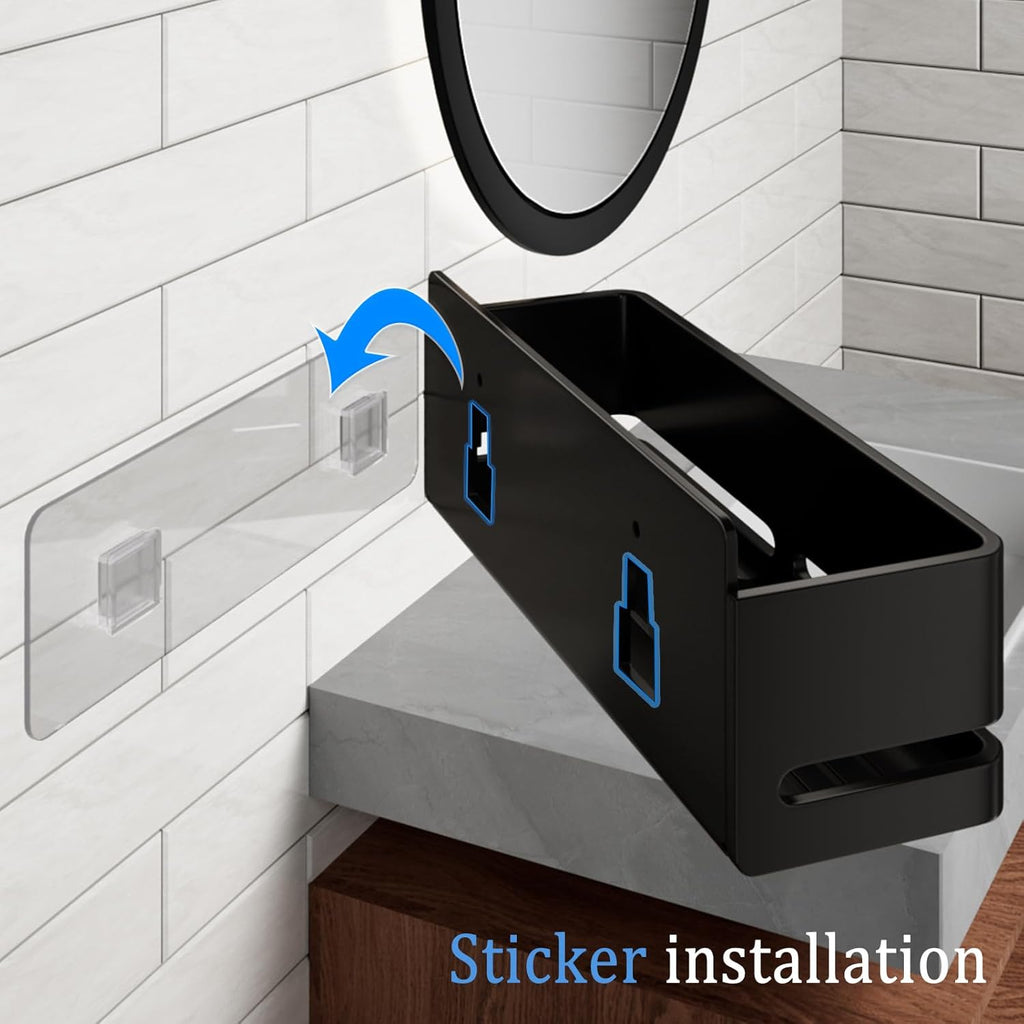 5-Piece Black No-Drill Wall Storage Rack with Soap Dish & Toothbrush Holder, Multi-use for Bathroom Kitchen