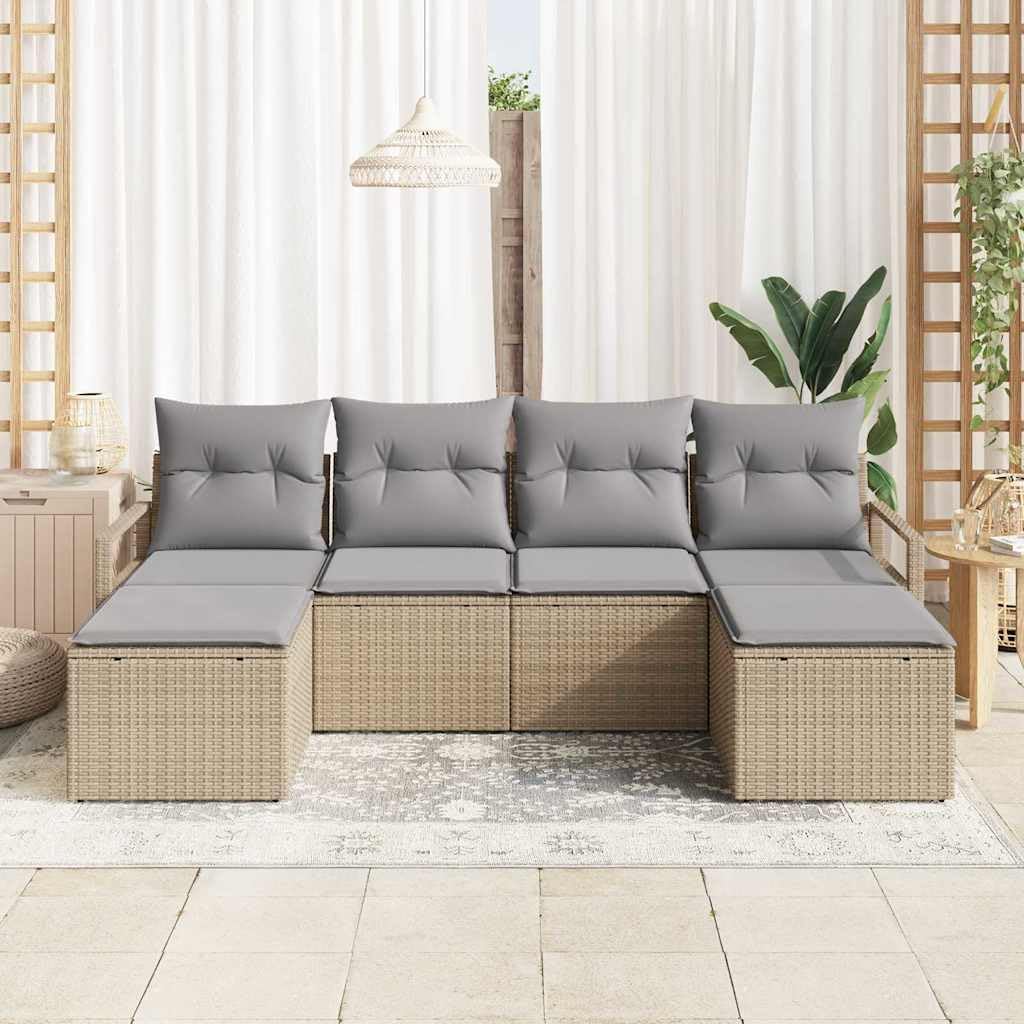 Modular Sofa Set 6 Pieces Beige Poly Rattan UV Resistant with Cushions for Garden, Patio & Balcony