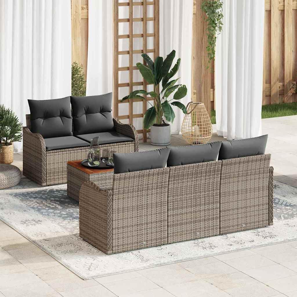 6-Piece Grey Poly Rattan Modular Patio Sofa Set with Cushions, UV Resistant for Garden Balcony