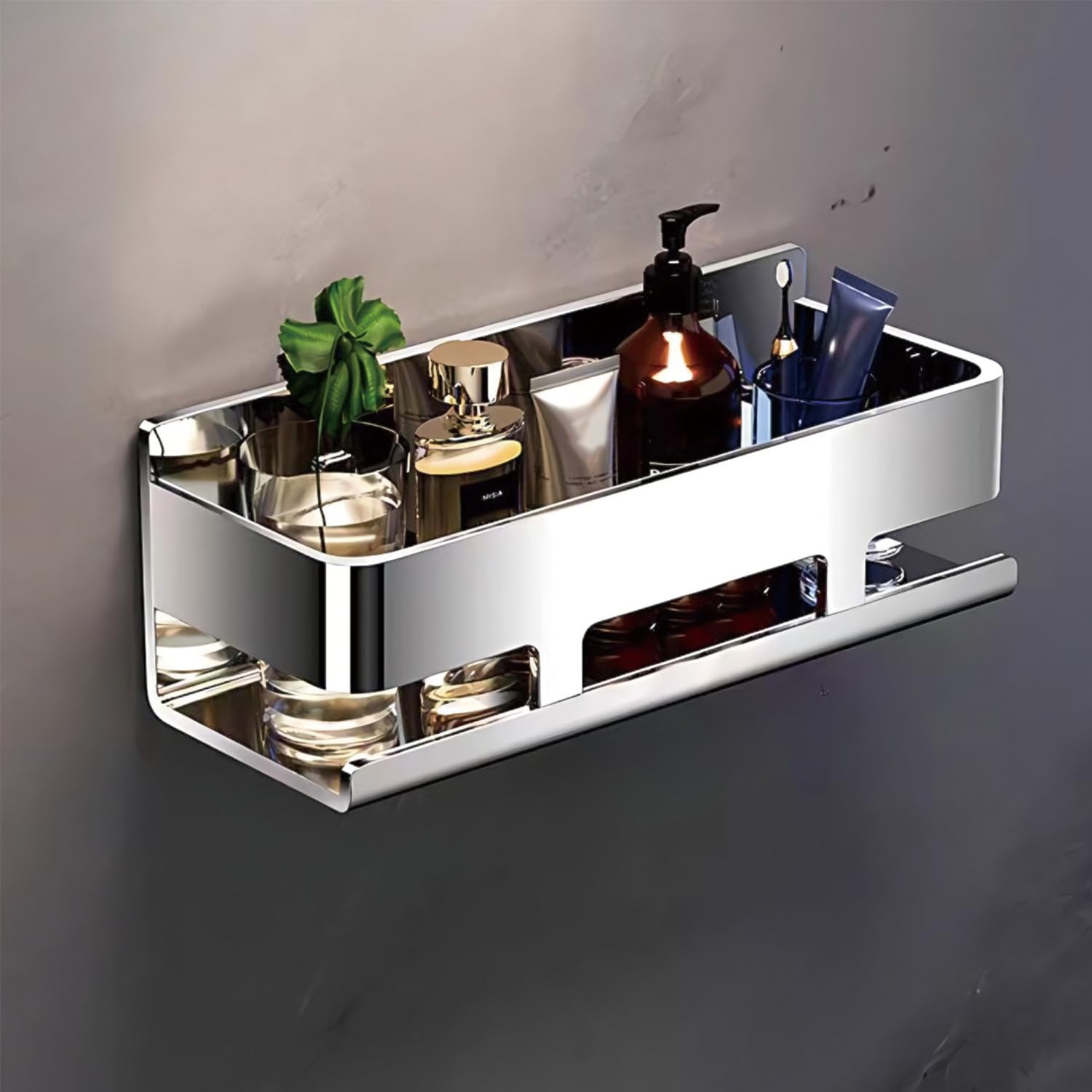 30cm Chrome 304 Stainless Steel Shower Caddy, Rust-Proof Wall Shelf for Bathroom & Kitchen