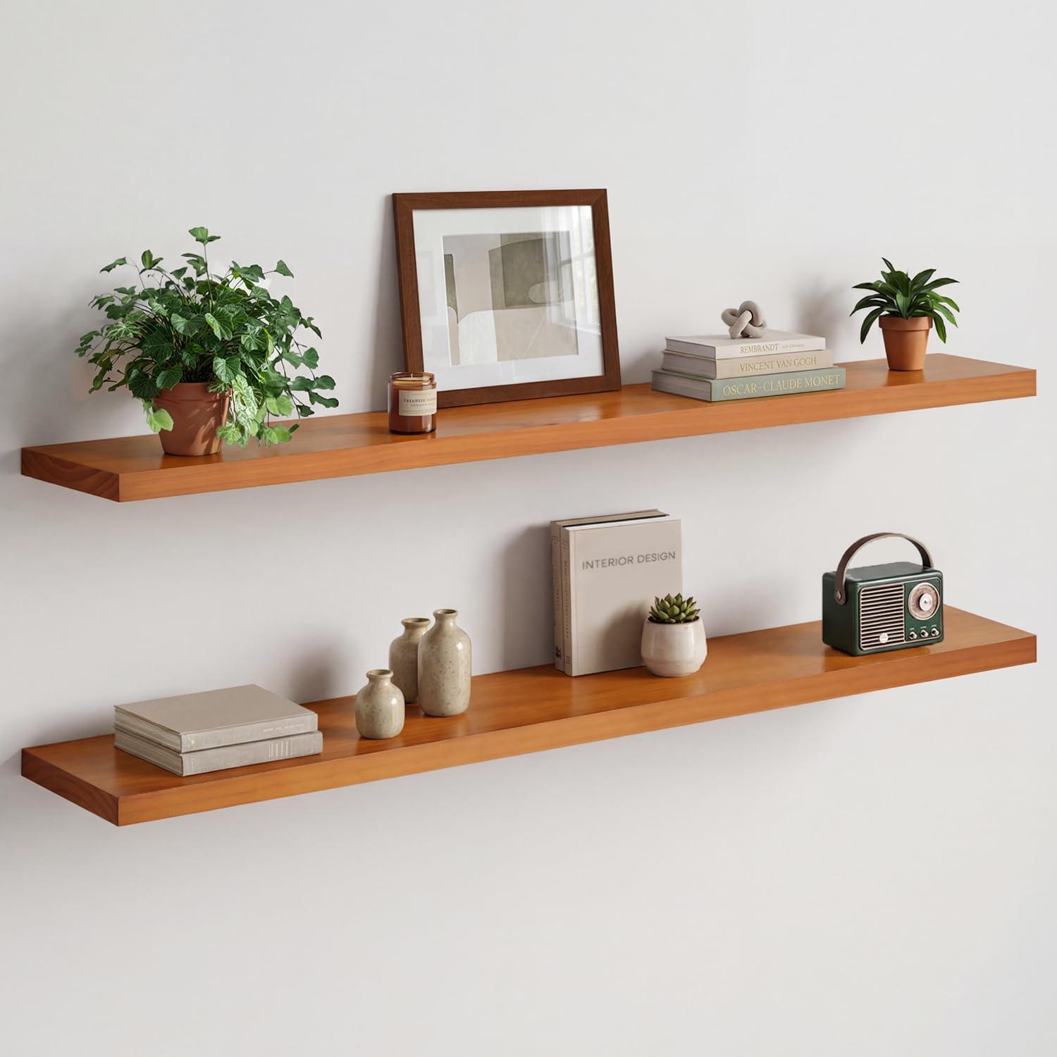 Homeforia White Floating Shelves 24 inch, High End Solid Real Wood 24inch Bathroom Floating Shelf for Wall Mounted, White Wooden 24in Floating Shelves, Heavy Duty Bracket, 24 X 6.5 X 1.75 in, Set of 2