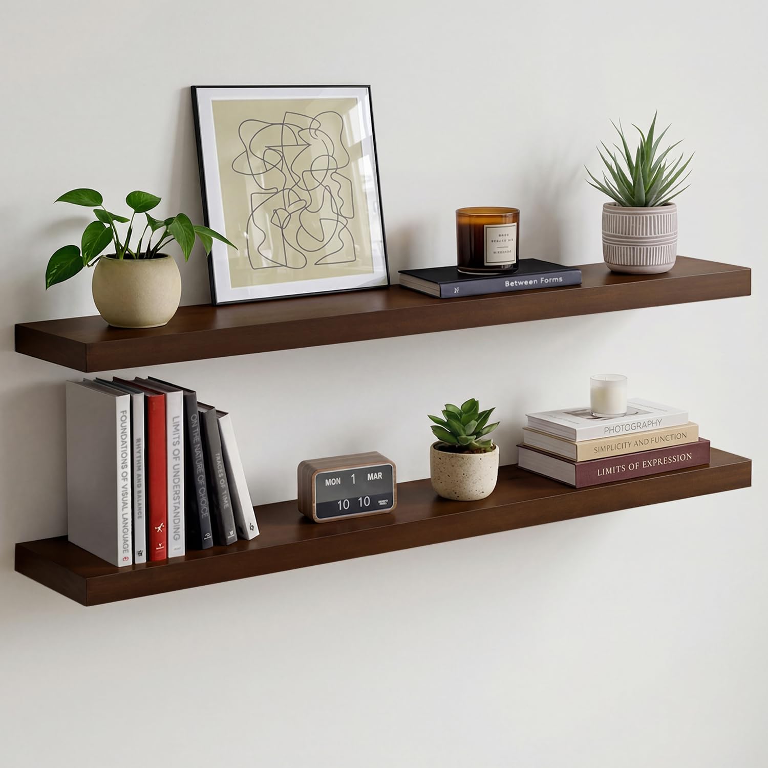 Homeforia White Floating Shelves 24 inch, High End Solid Real Wood 24inch Bathroom Floating Shelf for Wall Mounted, White Wooden 24in Floating Shelves, Heavy Duty Bracket, 24 X 6.5 X 1.75 in, Set of 2