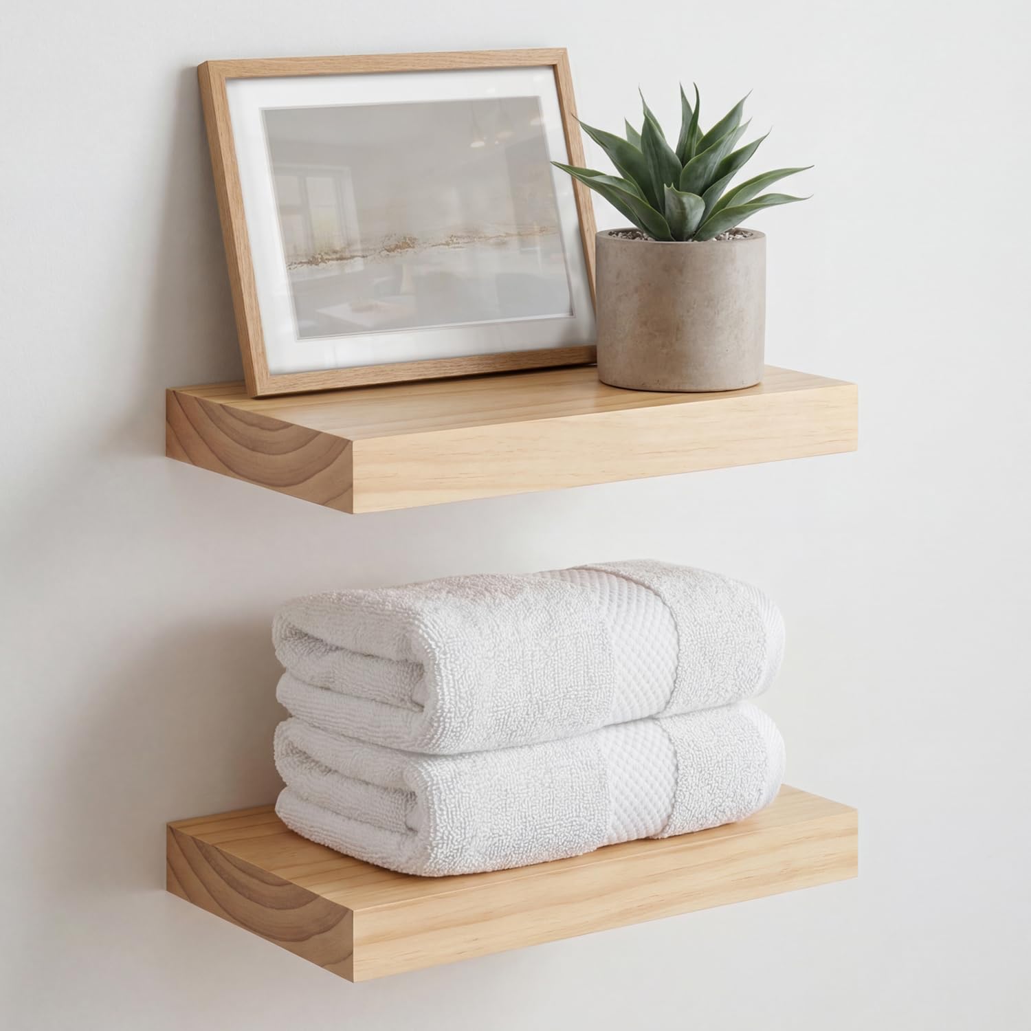 Homeforia White Floating Shelves 24 inch, High End Solid Real Wood 24inch Bathroom Floating Shelf for Wall Mounted, White Wooden 24in Floating Shelves, Heavy Duty Bracket, 24 X 6.5 X 1.75 in, Set of 2