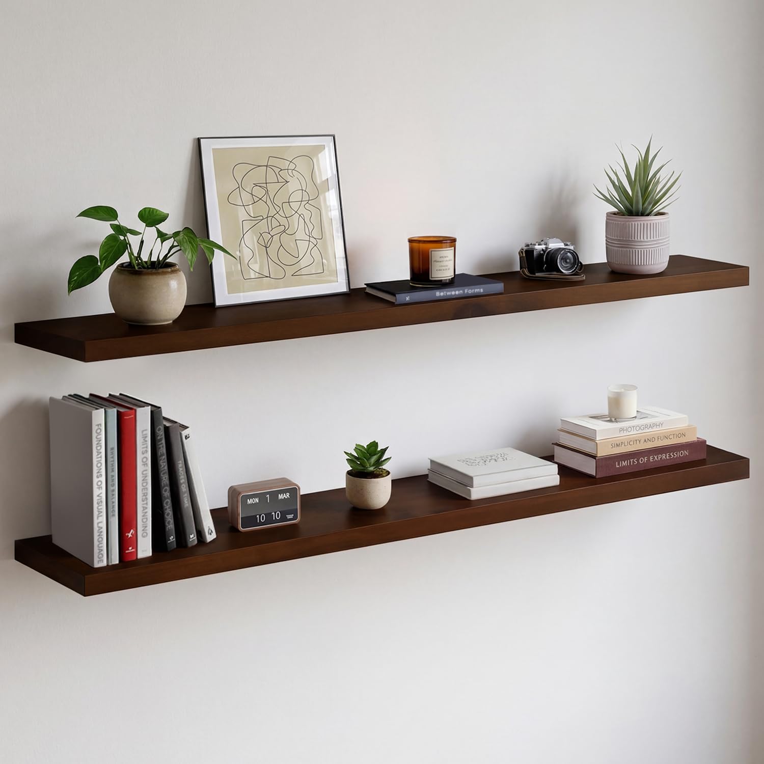 Homeforia White Floating Shelves 24 inch, High End Solid Real Wood 24inch Bathroom Floating Shelf for Wall Mounted, White Wooden 24in Floating Shelves, Heavy Duty Bracket, 24 X 6.5 X 1.75 in, Set of 2