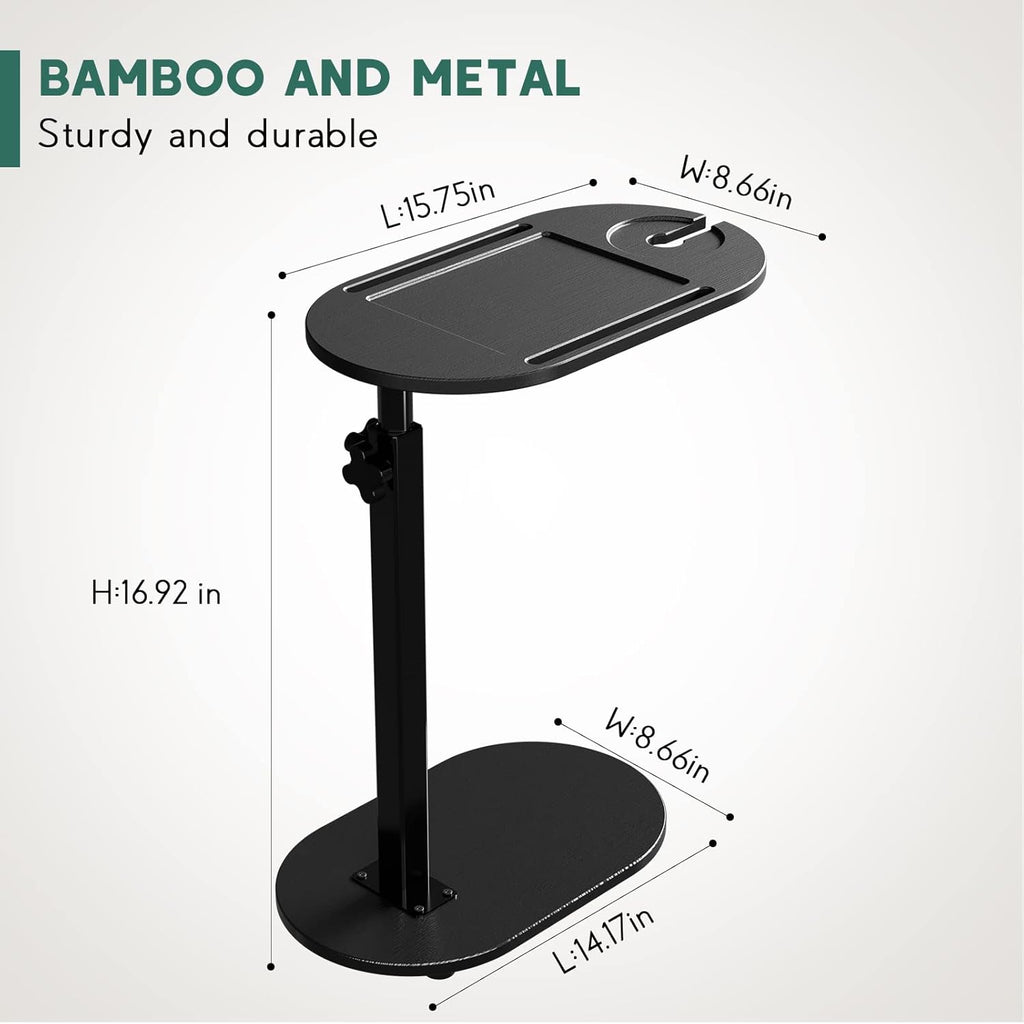 Yumkfoi Bamboo Bathtub Tray Table with Adjustable Height, Freestanding Bathtub Caddy for Tub Against Wall, Tub Organizer Suitable for Luxury Spa and House Warming Gift - Patent Protected (Black)