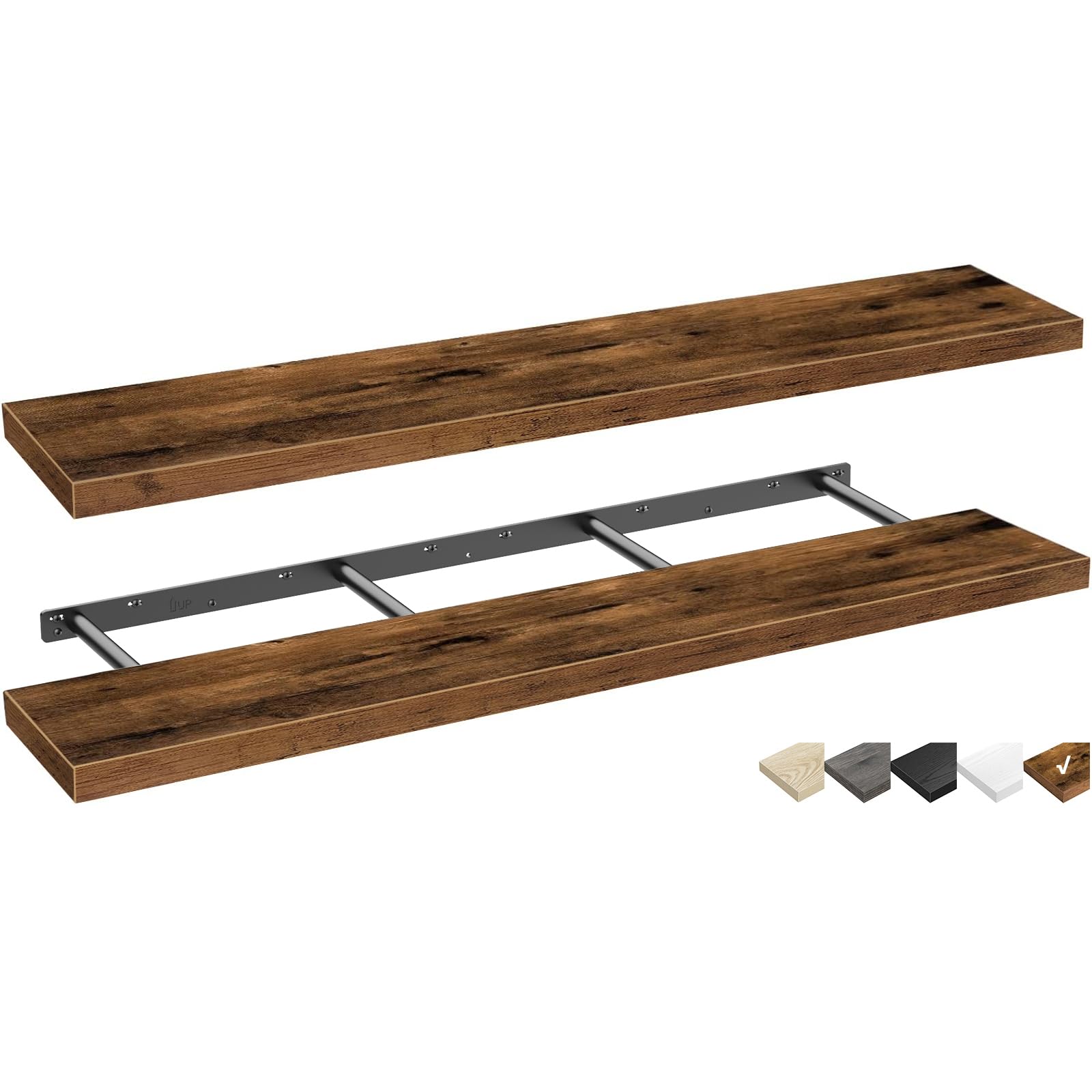 QEEIG Floating Shelves for Wall 23.6" Long - Wall Mounted Shelf Bathroom Kitchen Living Room Bedroom Farmhouse Home Decor Display Bookshelf Set of 2, Rustic Brown (008-60BN)