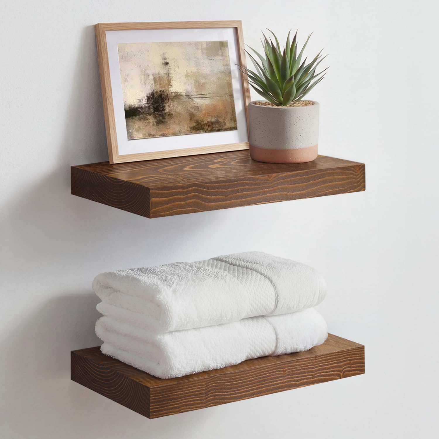Homeforia White Floating Shelves 24 inch, High End Solid Real Wood 24inch Bathroom Floating Shelf for Wall Mounted, White Wooden 24in Floating Shelves, Heavy Duty Bracket, 24 X 6.5 X 1.75 in, Set of 2