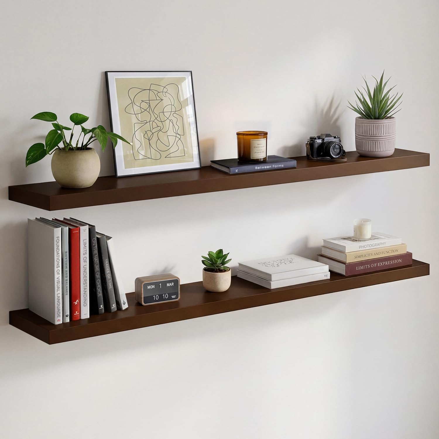 Homeforia White Floating Shelves 24 inch, High End Solid Real Wood 24inch Bathroom Floating Shelf for Wall Mounted, White Wooden 24in Floating Shelves, Heavy Duty Bracket, 24 X 6.5 X 1.75 in, Set of 2