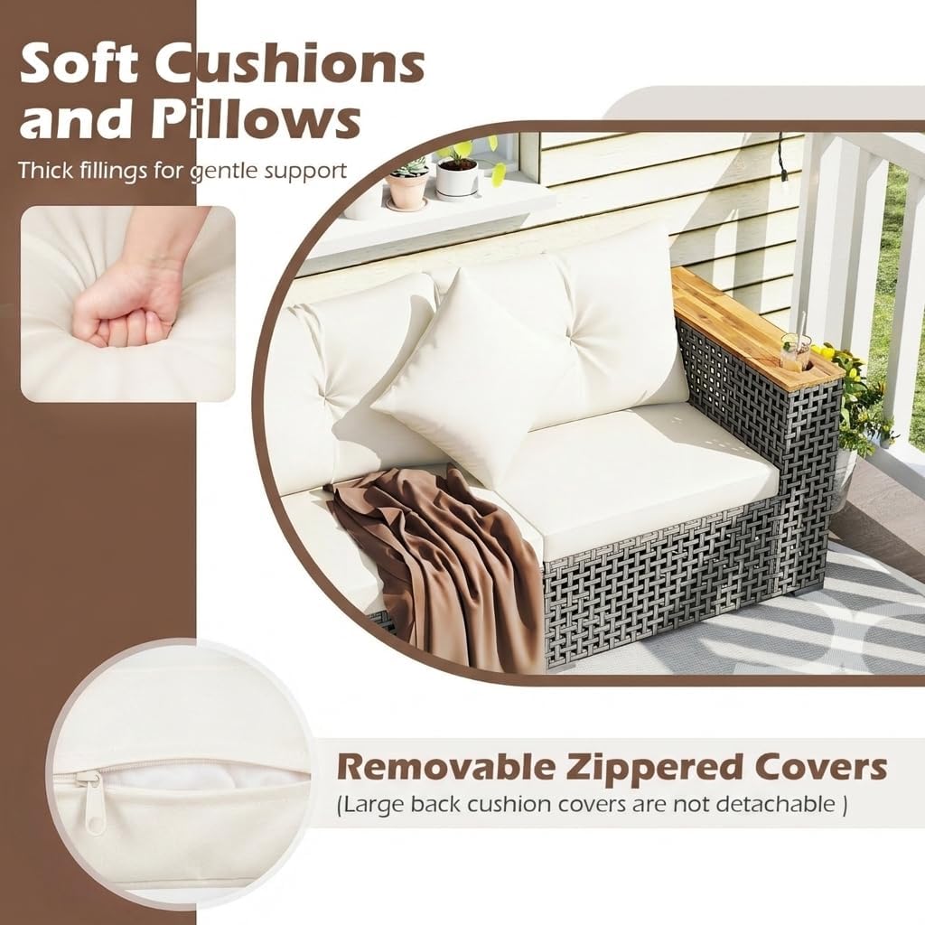 Multigot 2-Seater Garden Rattan Sofa, Outdoor Sectional Corner Sofa Set with Thick Cushions and Armrests, All-Weather Patio Wicker Leisure Loveseat Porch Seating Bench for Backyard Balcony